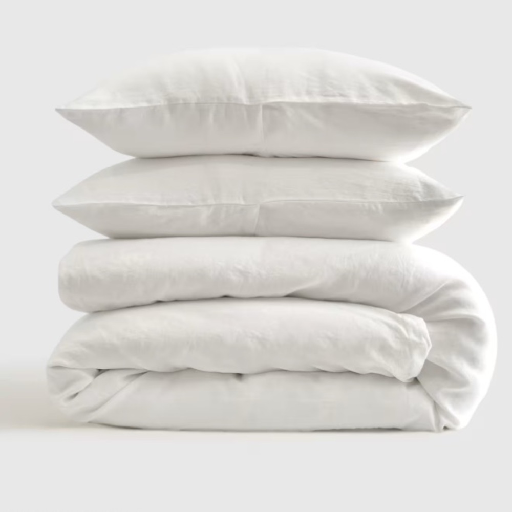 New Twin Set Linen Duvet Cover & Sham Pillowcase White Quince